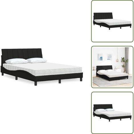 Lit avec matelas noir 120x200 cm tissu - Lit - Lits - Meuble De Chambre À Coucher - Sommier (1/5)