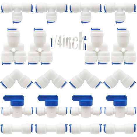 RO Raccord de filtre à eau, raccord droit 1/4"(6mm) Pushfit pour tuyau de filtre à eau, ensemble de raccords pour Réfrigérateur, (robinet combiné de type Y + T + I + L + robinet d'arrêt) (1/5)