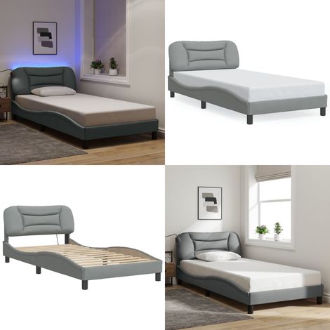 Cadre de lit avec LED sans matelas gris clair 100x200 cm tissu - Lit Plateforme - Cadre De Lit Design - Lit Avec Éclairage LED - Tête De Lit Rembourrée - Lit Double - Home & Living (1/5)