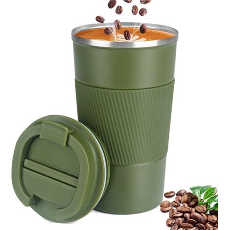 Tasse Isolée En Acier Inoxydable - Vert Militaire - 6 Heures Isotherme - Usage Intérieur Et Extérieur - 1 Pièce (1/5)