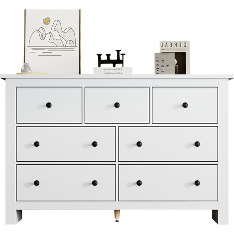 Commode 152x40x89cm, 7 tiroirs, blanc. (1/5)