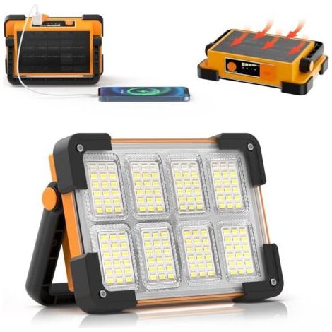 Projecteur Led Batterie, Projecteur LED Chantier, 4 Modes Lampe LED Rechargeable Solaire, Portable LED Lampe de Travail Étanche USB, Baladeuse LED Rechargeable pour Garage, Camping, entretien, urgence (1/5)