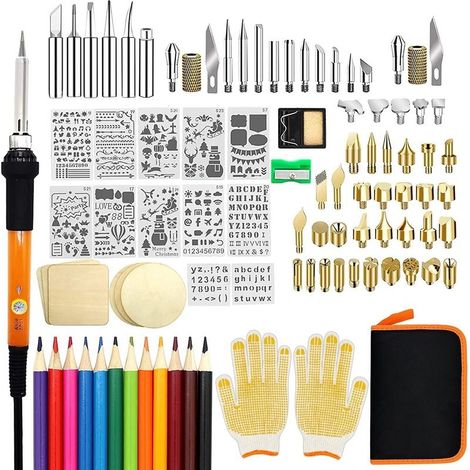 Kit de combustion du bois, 110 pièces d'outils de combustion du bois avec température réglable de 200 à 420 °C, stylo pyrograveur professionnel pour gaufrage, sculpture, soudure (1/5)