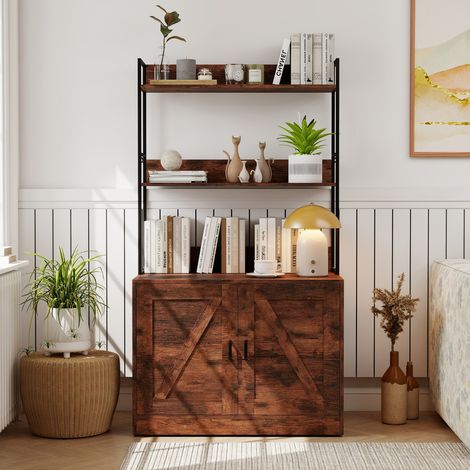 Enclos pour Bac à Litière pour Chat Armoire Dissimulée avec Étagères à 3 Niveaux 4 Crochets Armoire à 2 Portes Entrée Latérale Marron (1/3)