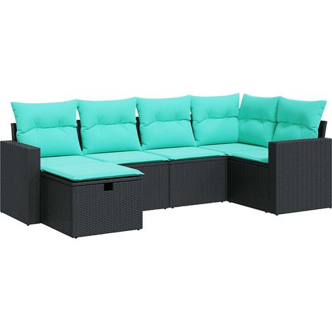 6-tlg. Garten-Sofagarnitur mit Kissen Schwarz Poly Rattan vidaXL