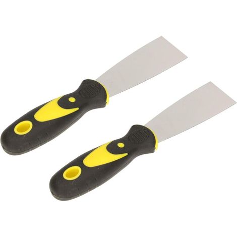 Lot de 2 spatules de peintre en inox 40 mm Spatule de plâtrier Spatule universelle Grattoirs pour enlever Couteau à palette avec manche en caoutchouc (1/5)