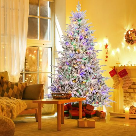Sapin de Noël artificiel enneigé en PVC et PE avec LED multicolores à 8 modes et branches articulées pour maison, bureau et magasin (1/5)