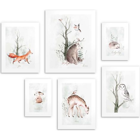 Kinderposter 6er Set Galerie Aquarell Waldtiere Set 100x100 (1/5)