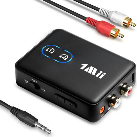 Émetteur Récepteur Audio Bluetooth 5.3 pour TV Chaîne HiFi Transmetteur RCA 3.5mm AUX Jack, Connecte 2 Casques sans Fil, Faible Latence, 30H d'Autonomie, Contrôle du Volume (1/5)