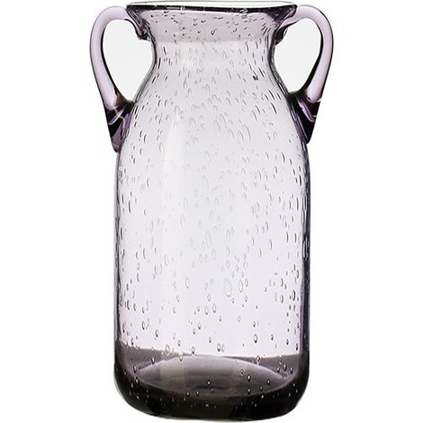 Jarrón de cristal lila con dos asas y burbujas de aire: elemento decorativo para el hogar. (1/5)