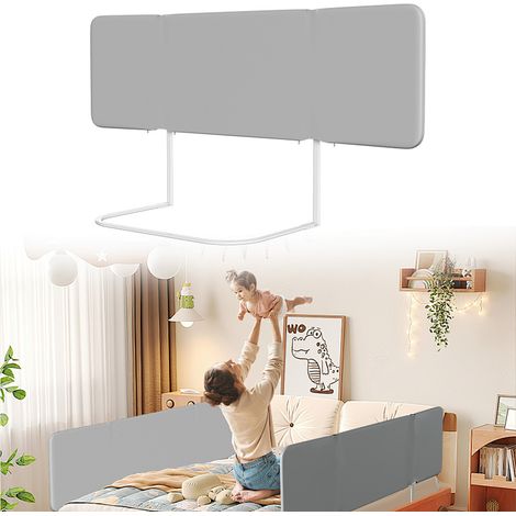 Randaco Barrera de cama infantil 150 cm, ángulo ajustable 0/90/135/180°, gris (1/5)