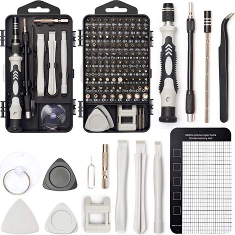 Kit d’outils et tournevis magnétiques de précision 122 en 1 avec étui - Pour réparer électronique, ordinateur, téléphone portable, ordinateur portable, console de jeu, montre, lunettes - Gris (1/5)