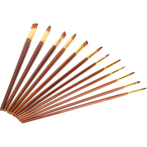 Ensemble de 12 pinceaux à long manche en nylon, outils de peinture à l'huile et de dessin. (1/5)