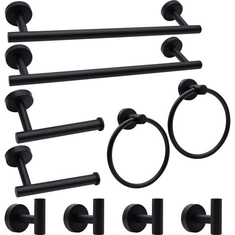 Ensemble Salle de Bain Noir Mat – 10 pièces Acier Inoxydable, Quincaillerie 40 cm