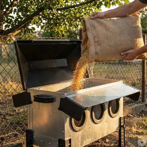 Mangeoire Robust® pour volailles - 18kg - Acier galvanisé avec couvercle anti-pluie (1/5)