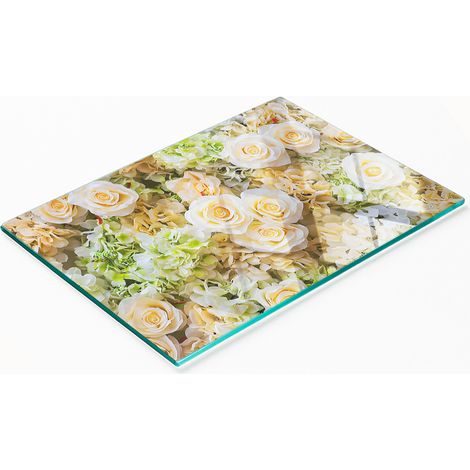 Tabla de servir de cocina de vidrio templado con diseño de rosas, 80x52 cm. (1/5)