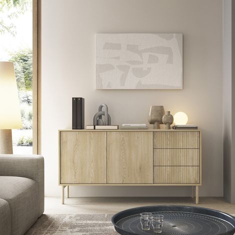 Credenza Havazami, Madia 3 Cassetti, 2 Ripiani, Apertura Battente, Scorrevole, 154x40x80h cm Marrone Rovere (1/5)