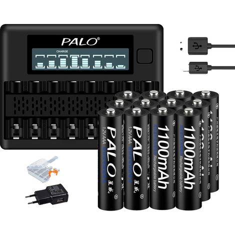 Batterie AAA rechargeable, capacité de 1100mAh, écologique, 12 AAA 1 Chargeur (1/2)