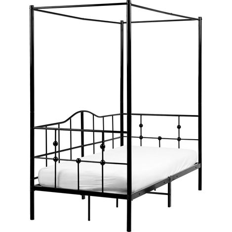 Canopy Bed Black Metal 90 x 200 cm EU Single Size 3ft Headboard Modern Style Romantic ARTONNE (1/5)