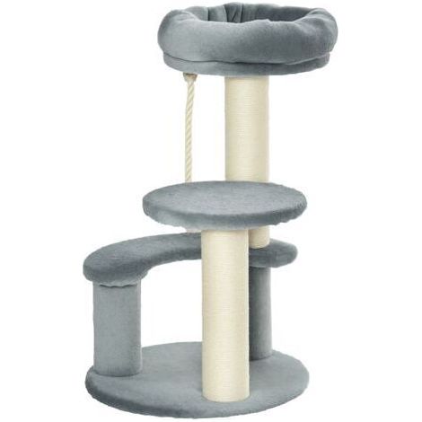 Arbre à chats 2 griffoirs grattoirs sisal naturel 3 plateformes corde à grimper dim. Ø 40 x 65H cm peluche haute densité 500 g/m² gris (1/5)