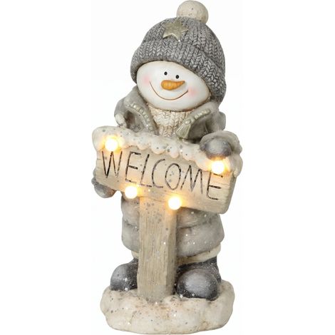 Décoration de Noël : bonhomme de neige illuminé, statue de Noël en MGO avec panneau de bienvenue, LED et minuterie. (1/5)