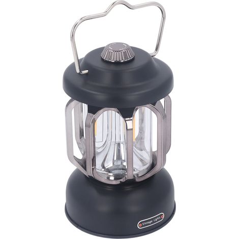 Lanterne de camping rétro, lampe vintage rechargeable USB-C, 3 modes dimmables, crochet étanche, lampe LED pour tente jardin noir (1/5)
