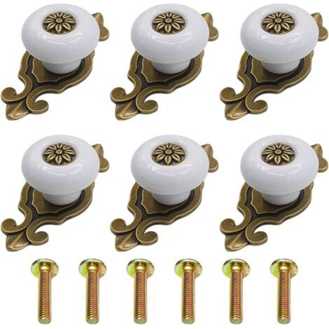 BUNTHAUS (6, Blanc) Boutons de Portes pour Placards Vintage, Boutons de Meuble Ceramique, Poignée de Porte en Céramique Vintage, Poignée de Meubles en Céramique pour Tiroir, Armoire, Placards, Commode (1/5)