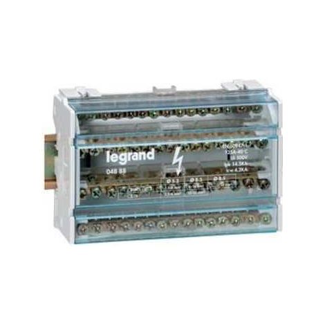 Legrand – Bornier 125A 4 pôles 6 modules – Connexions pour conducteurs de 1,5 à 25 mm² – Tableau équipé apparent