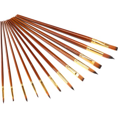 12 pinceaux à poils synthétiques longs manches pour peinture à l'huile, dessin et fournitures d'art (1/5)
