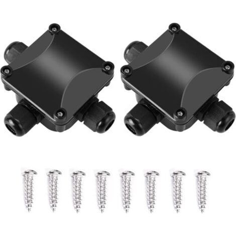 IP68 Boîte de Connexion Electrique Imperméable Connecteur de Câble 3 Voies Connecteurs Boîte Plastique Boîtier de Raccordement Électrique Ensemble 2 Pièces Convient à Câble 5 à 10mm Noir avec (1/5)
