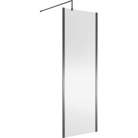 Nuie Outer Framed Wetroom Screen 1850mm High x 700mm Wide with Support Bar 8mm Glass - Brushed Pewter (1/5)