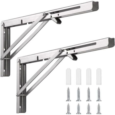 Support Console Pliable en Acier Inoxydable 400 mm, Équerre Pliante pour Étagère Murale - Charge Maximale 150kg, Supports d'Étagères Pliants (2Pcs) -