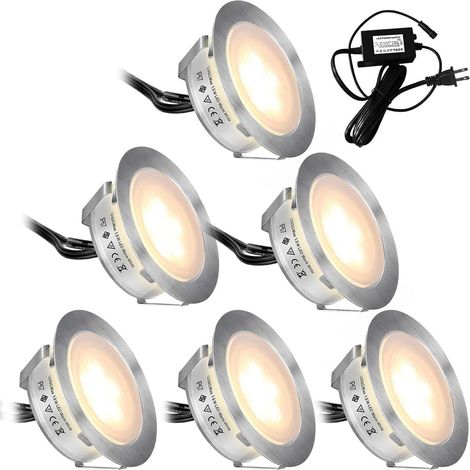 Set aus 6 LED-Einbaustrahlern (55 mm) – IP67 wasserdicht – 12 V Niedervolt – Weißes Licht – Für Außen-, Garten- und Terrassenbeleuchtung