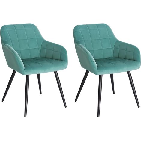 WOLTU 2 x Sillas de Comedor Nordicas Estilo Vintage Juego de 2 Silla de Cocina Silla Tapizada con Reposabrazos Tapizadas en Terciopelo Estructura de Metal Turquesa (1/5)