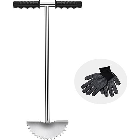 BEBUSINGOTO Herramienta para césped, bordeadora manual de acero inoxidable de 37 pulgadas, con mango en T, cortadora de césped con dientes de sierra para jardín y paisajismo. (1/5)