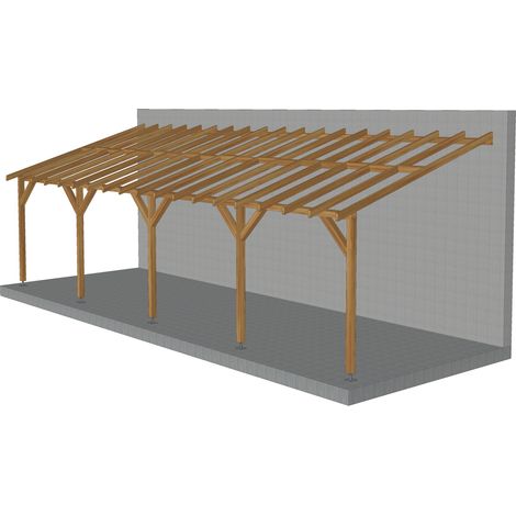Toit de terrasse 9x3 – Pente 30% – Bois massif traité CL3 marron – Conception facile à installer – Supporte couverture légère – Jardinatoire (1/5)