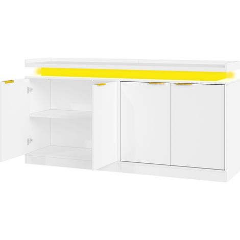 Credenza cucina bianca in MDF con illuminazione LED RGB, 4 ante, 160 x 39 x 83 cm (1/5)