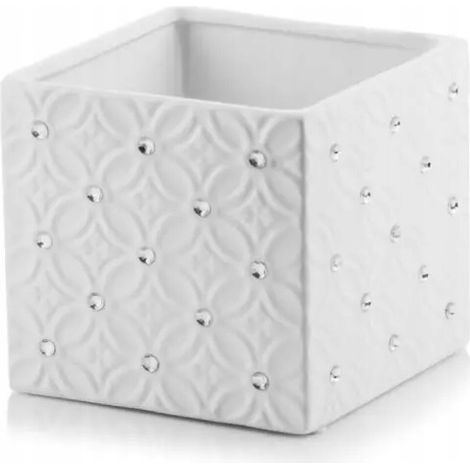 Elegante coprivaso in ceramica bianca da 14 cm
