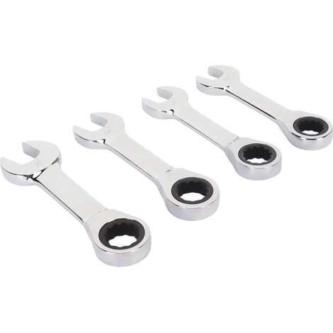 Jeu de clés à cliquet courtes à 72 dents (16 mm, 17 mm, 18 mm, 19 mm) Jeu de clés à cliquet professionnelles en acier à outils adaptées à la réparation mécanique. (1/5)