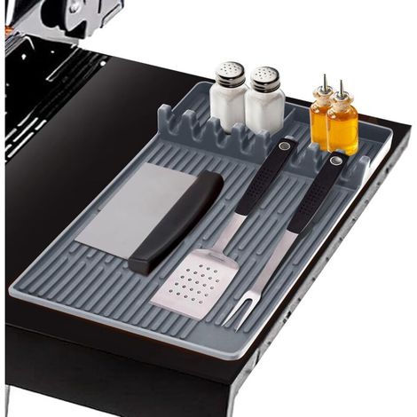 Tapis de Cuisson Barbecue 40 30 cm, Ustensiles Barbecue Compatible avec Grille à Gaz, Tapis de Spatule en Silicone Tapis d’Etagère Latérale pour BBQ Grills Comptoirs (Gris - Épais) (1/5)