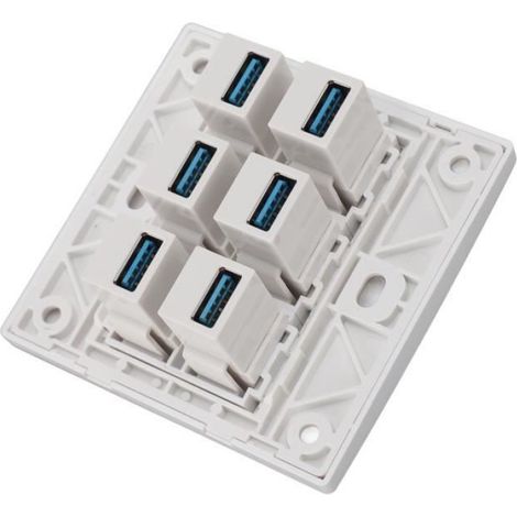 1 Plaque murale USB 3.0,6 ports,5 Gbps,ABS,86x86mm,Maison,Bureau (1/4)