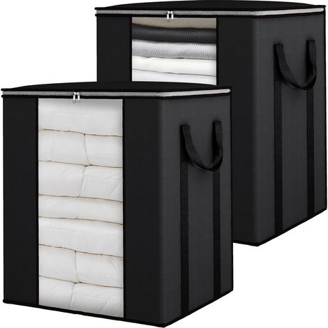 Sac de rangement extra large pour couvertures 120 L, pliable avec poignées renforcées, pour couette king size 50 x 40 x 60 cm - Noir - Lot de 2 (1/5)