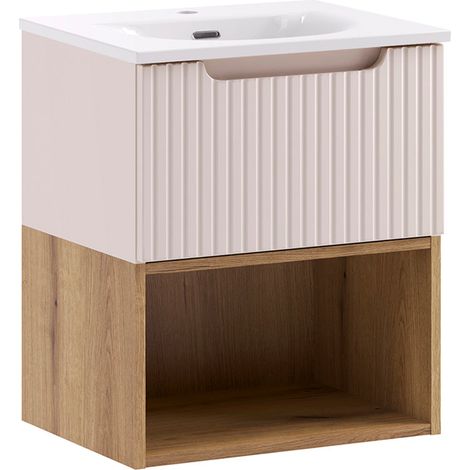 Meuble simple vasque encastrée 50cm Riva Cachemire et Bois (1/5)