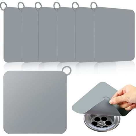 Set of 6 silicone shower drain covers, odor-inhibiting mats for shower trays, bathtubs, kitchens, laundry rooms, sinks and accessories (grey, 12 x 12 cm) (1/5)