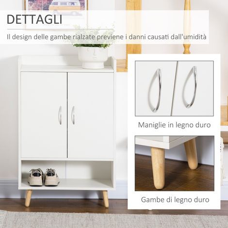 Armoire à chaussures blanche design en bois, étagère ouverte gain de place, meuble d'entrée 60x30x92cm pour rangement chaussures