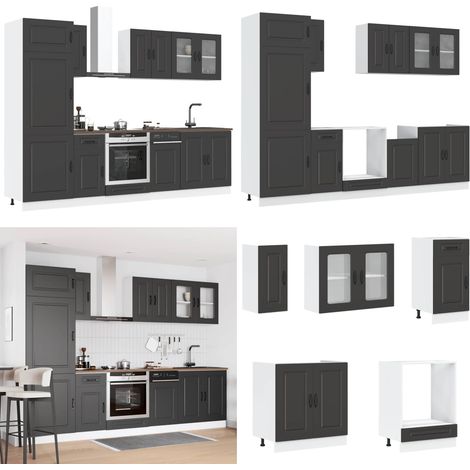 vidaXL 8-tlg. Küchenschrank-Set Kalmar Schwarz Holzwerkstoff (1/5)