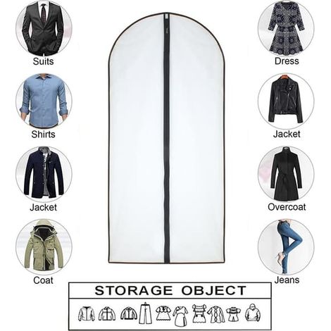 [RM]Housses à vêtements antimites 60 x 100 cm (24' x 40') noires, respirantes, transparentes, fermeture éclair, pour le rangement des vêtements (paquet de 6) - FA -