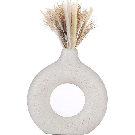 Donut Vase, Runde Vase Mit Loch, Keramik Vase Beige, Moderne Vase, Für Trockenblumenarrangements Und Pampasgras, geeignet für Wohnzimmer, Schlafzimmer, Bürodekoration - L
