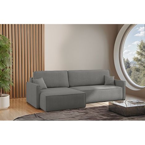 Ecksofa Schlafsofa Sofa LOUIS Stoff Scala Grau Ottomane Links (1/4)