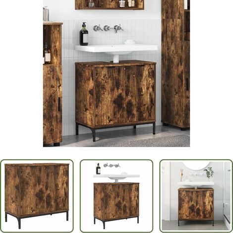 Badezimmer Schrank - Waschbeckenschrank Geräucherte Eiche 60,5 x 33,5 x 61 cm (1/5)